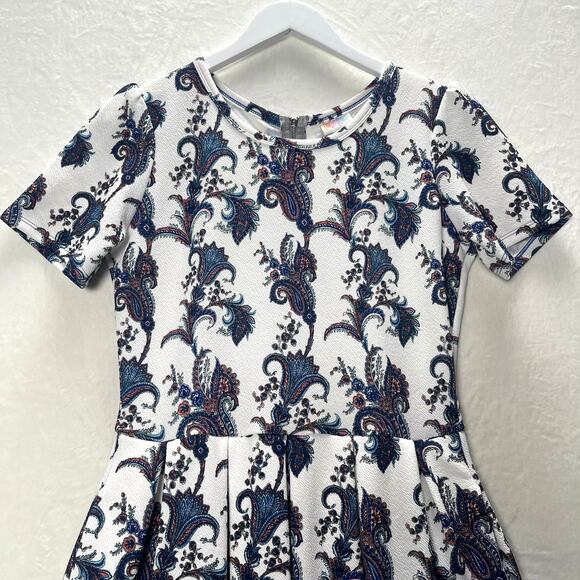 LuLaRoe Amelia Fit & Flare Stretch Dress Blue Ombre Floral Paisley Pockets Large - Picture 6 of 11